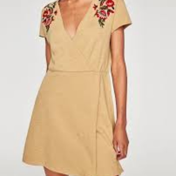 Zara Dresses & Skirts - Zara  Medium Embroidered Khaki Mini Dress Floral